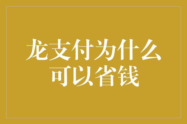 龙支付为什么可以省钱