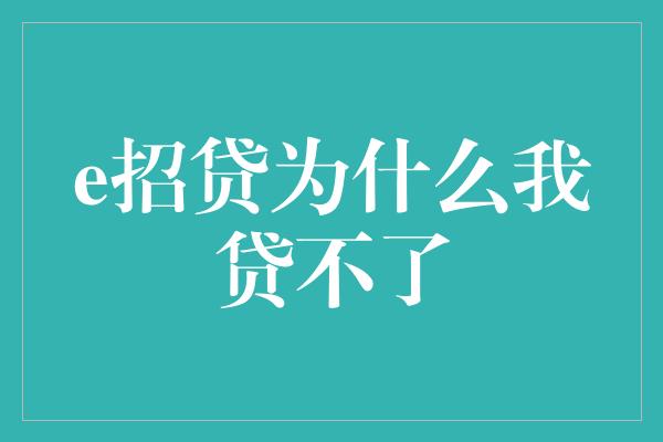 e招贷为什么我贷不了